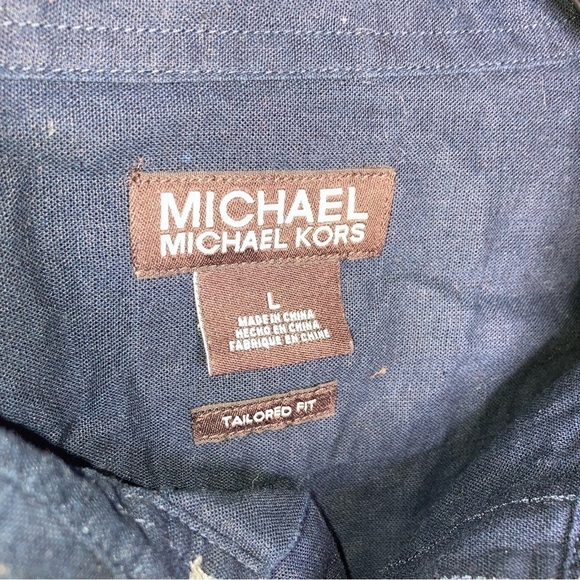 Michael Michael Kors navy blue linen blend button down shirt size large - Picture 4 of 7